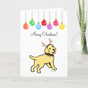 Gult Labrador jul Antlers och Ornaments Helgkort