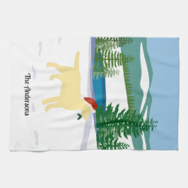 Gult Labrador jul Evergreen Santa Hat Kökshandduk