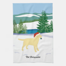 Gult Labrador jul Evergreen Santa Hat Kökshandduk