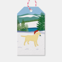 Gult Labrador jul Evergreen Santa Hat Presentetikett