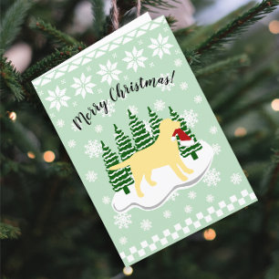 Gult Labrador jul Evergreen Snöflingor Helgkort