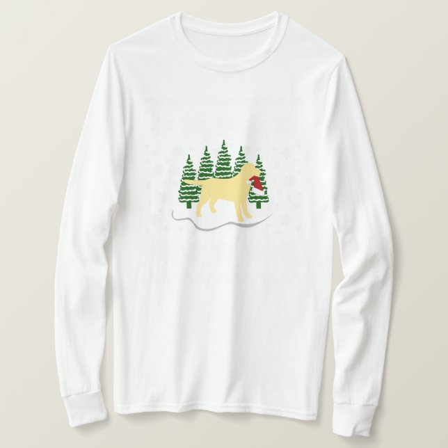 Gult Labrador jul Evergreen Snöflingor Tee (Design framsida)