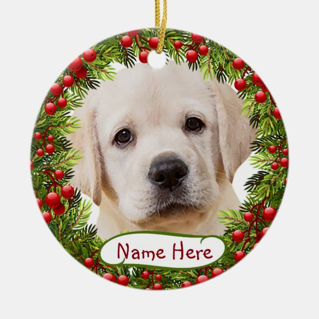 Gult Labrador jul Ornament (Framsidan)