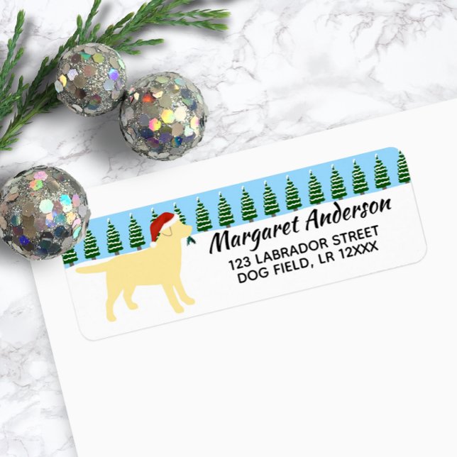 Gult Labrador jultomten Returadress Etikett (Yellow Labrador Christmas Santa Design Return Address Label for Labrador Owners.)