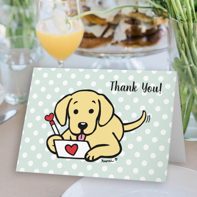 Gult Labrador Kärlek Brev Tack Kort (Yellow Labrador Love Letter Design Thank You Cards for Labrador Owners.  Cute Cartoon Style Art.)