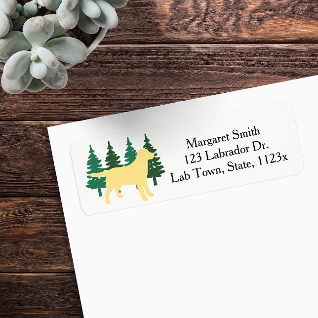 Gult Labrador kontur Evergreen Returadress Etikett (Yellow Labrador Outline Evergreen Trees Return Address Labels for Labrador Owners.  Silhouette.)