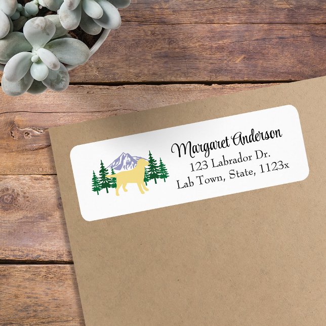 Gult Labrador kontur Evergreen Returadress Returadress Etikett (Yellow Labrador Outline Evergreen Design Return Address Labels for Labrador Owners.  Dog Silhouette.)