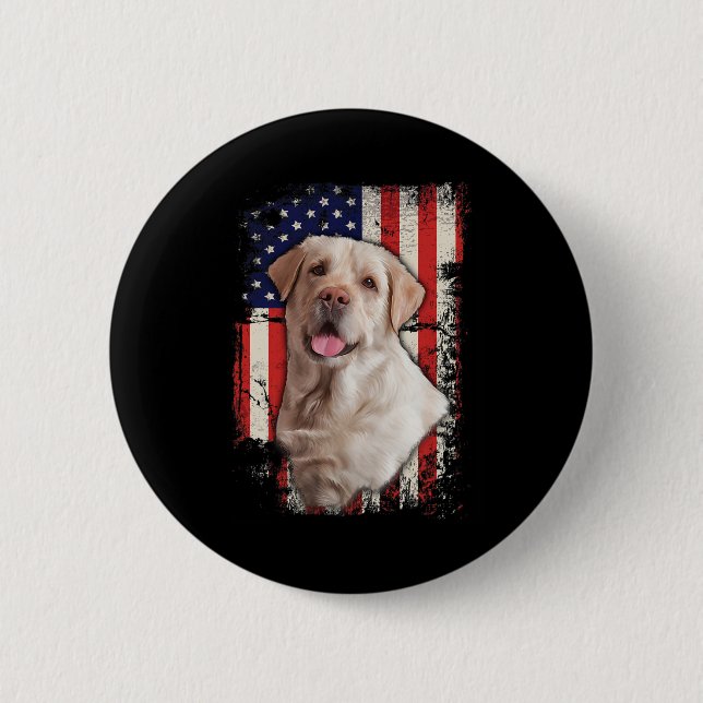 Gult Labrador Labs Patriotic American Flagga Hund  Knapp (Framsida)