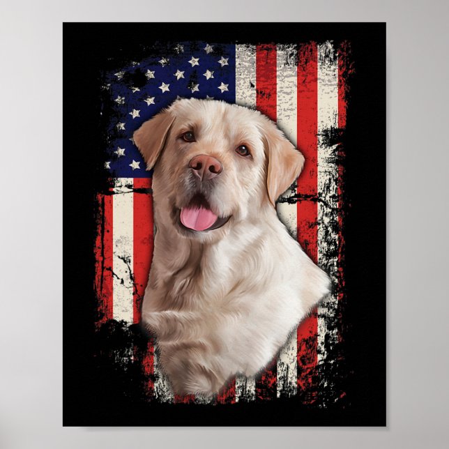 Gult Labrador Labs Patriotic American Flagga Hund  Poster (Framsidan)