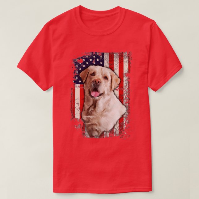 Gult Labrador Labs Patriotic American Flagga Hund  T Shirt (Design framsida)