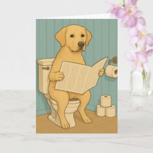 Gult Labrador Läsning av tidningen Toilet Kort