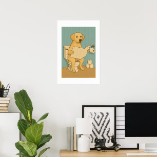 Gult Labrador Läsning av tidningen Toilet Poster