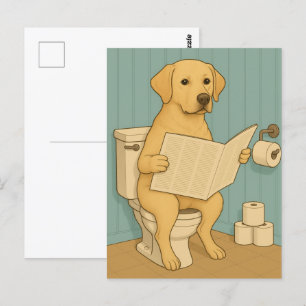 Gult Labrador Läsning av tidningen Toilet Vykort