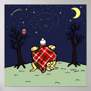 Gult Labrador Mamma och Starry Himlar Poster