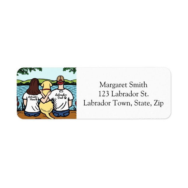 Gult Labrador Mamma Pappa Lång Returadress Etikett (Framsidan)
