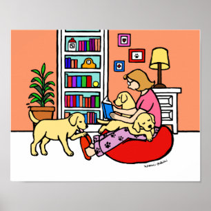 Gult Labrador Mamma Reading Tecknad Poster