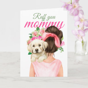 Gult Labrador-marionett med Woman Ruff Mamma Kort