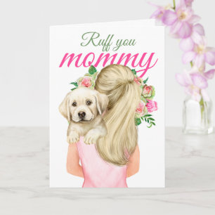 Gult Labrador-marionett med Woman Ruff Mamma Kort