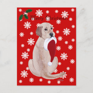 Gult Labrador med Santa Hat Snowflake Helg Vykort