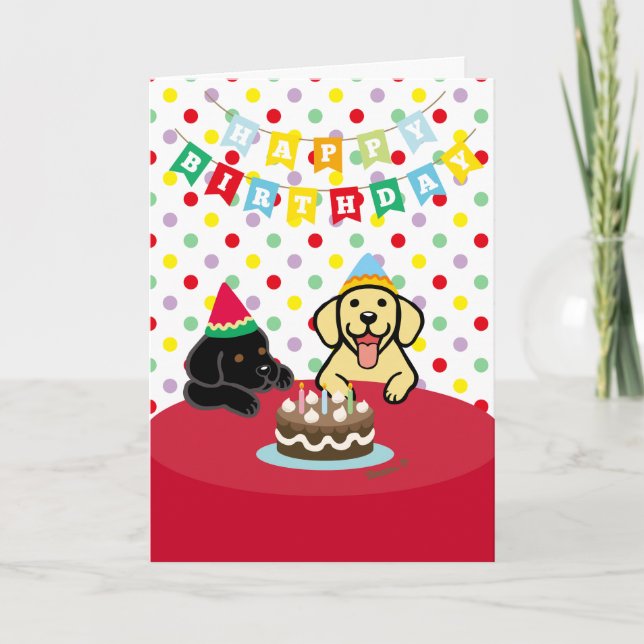 Gult Labrador och Black Labrador Birthday Kort (Framsida)