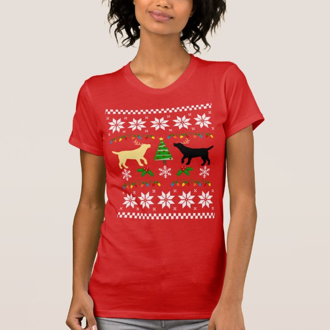 Gult Labrador och Black Labrador God jul T Shirt (Framsida)
