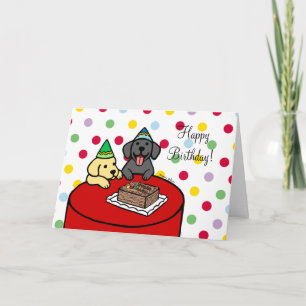 Gult Labrador och Black Labrador Puppie Birthday Kort