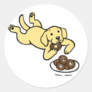 Gult Labrador och Doughnut! Runt Klistermärke