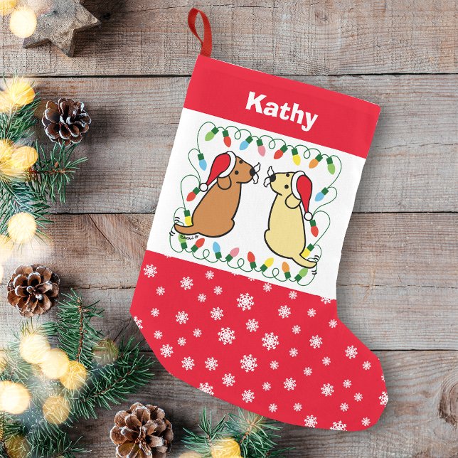 Gult Labrador och Fox Red Labour Santas Liten Julstrumpa (Personalized Yellow Labrador and Fox Red Labrador Santas Christmas Stocking for Labrador Owners.)