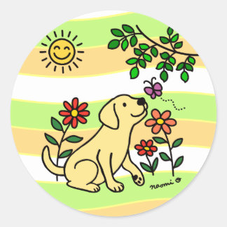 Gult Labrador och Grönt Runt Klistermärke