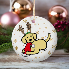 Gult Labrador och jultomtens Tecknad Julgransprydnad Keramik