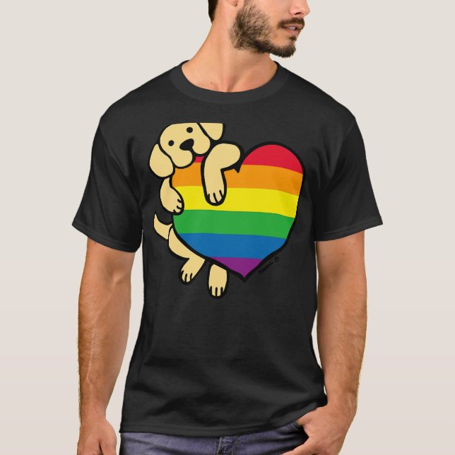 Gult Labrador och regnbåge Pride Heart T Shirt (Framsida)