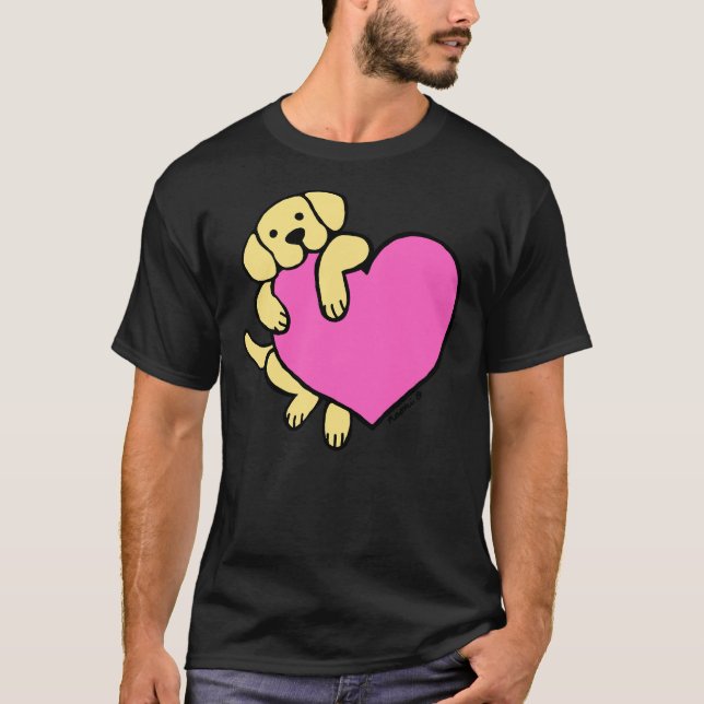 Gult Labrador och Rosa Heart T Shirt (Framsida)