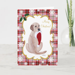Gult Labrador och Santa Hat Snowflake-jul Helgkort