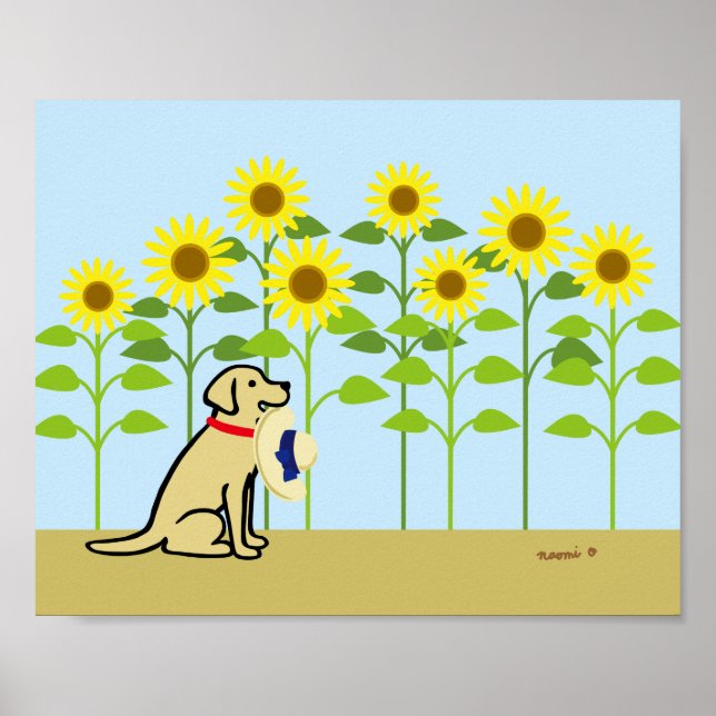 Gult Labrador och Sunblommor Summer Poster (Framsidan)