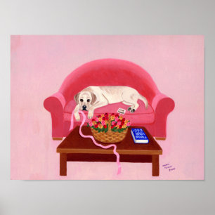 Gult Labrador om Rosa Couch Artwork Poster