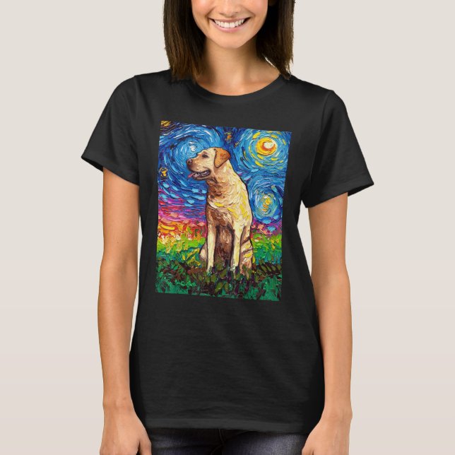 Gult Labrador Profile Starry Night Hund Art av Aj T Shirt (Framsida)