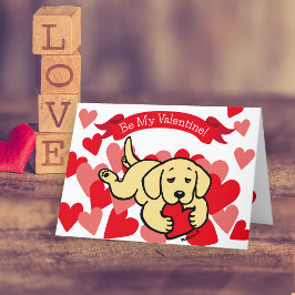 Gult Labrador Puppy Chewing Heart Valentine Helgkort