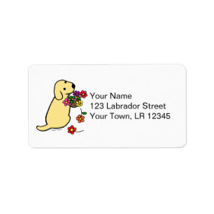 Gult Labrador Puppy Flower Basket Tecknad Adressetikett