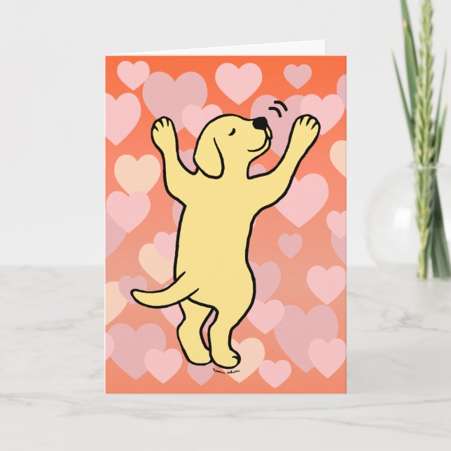 Gult Labrador Puppy Hug Tecknad Hearts Kort (Framsida)
