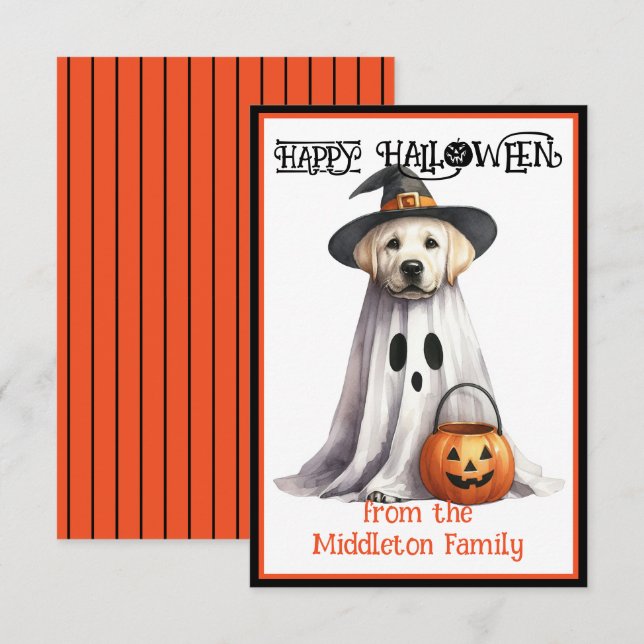 Gult Labrador Puppy Hund Happy halloween Anteckningskort (Fram/baksida)