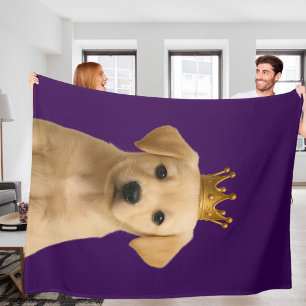 Gult Labrador Puppy i Guld Krona Cute Fleecefilt