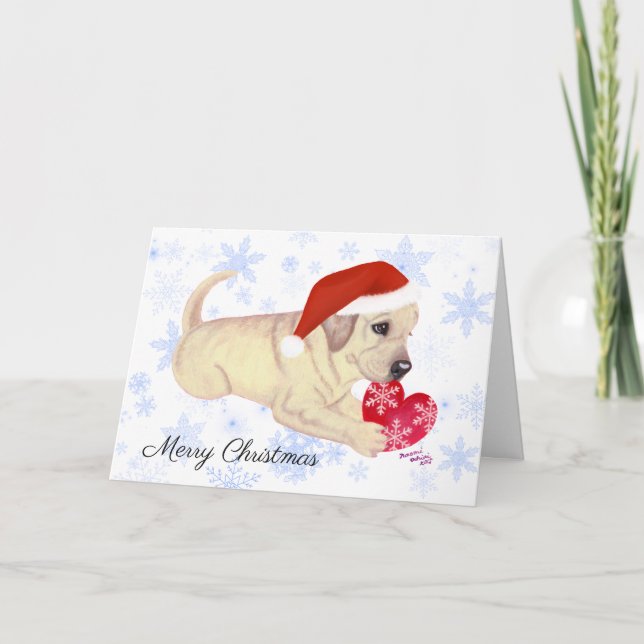 Gult Labrador Puppy jul Snowflake Helgkort (Framsida)