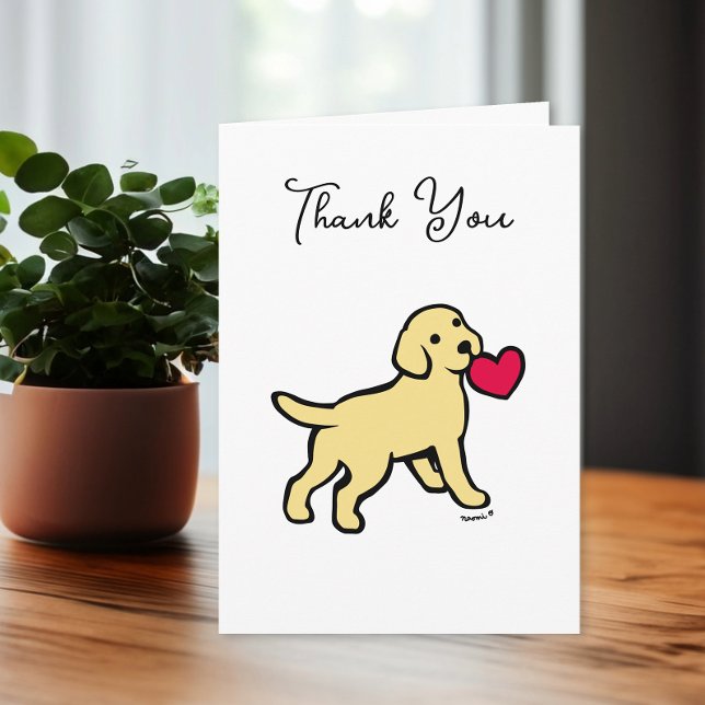 Gult Labrador Puppy med hjärta Tack Kort (Yellow Labrador Puppy with a Heart Design Thank You Cards for Labrador Owners.  Cute Cartoon Art.)