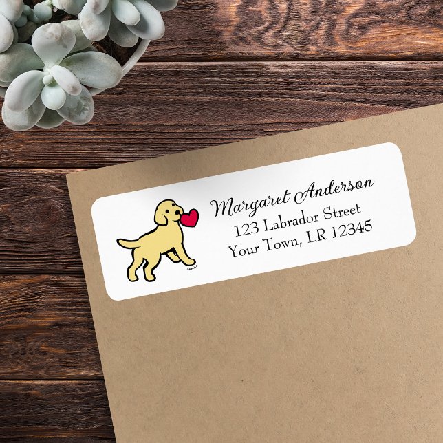 Gult Labrador Puppy Returadress Returadress Etikett (Yellow Labrador Puppy Little Heart Return Address Labels for Labrador Owners.  Labrador Cartoon.)