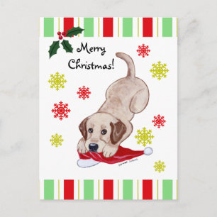 Gult Labrador Puppy & Santa Hat jul Helg Vykort