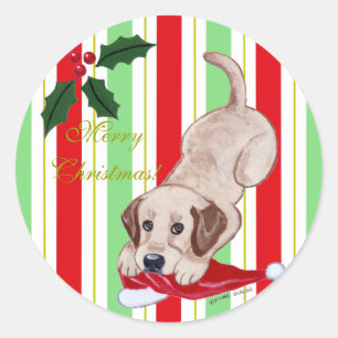 Gult Labrador Puppy & Santa Hat jul Runt Klistermärke