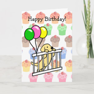 Gult Labrador Puppy Tecknad Birthday Card Kort