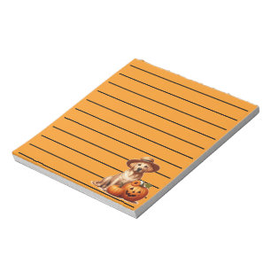 Gult Labrador Puppy Wearing Hat with Pumpkins Anteckningsblock