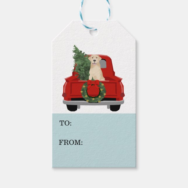 Gult Labrador Red jul Lastbil Presentetikett (Framsidan)