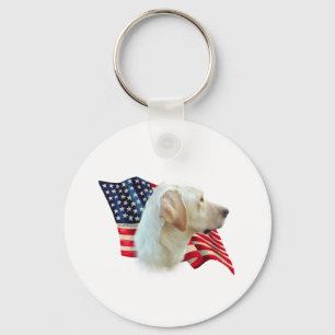 Gult Labrador Retriever American Flagga Nyckelring